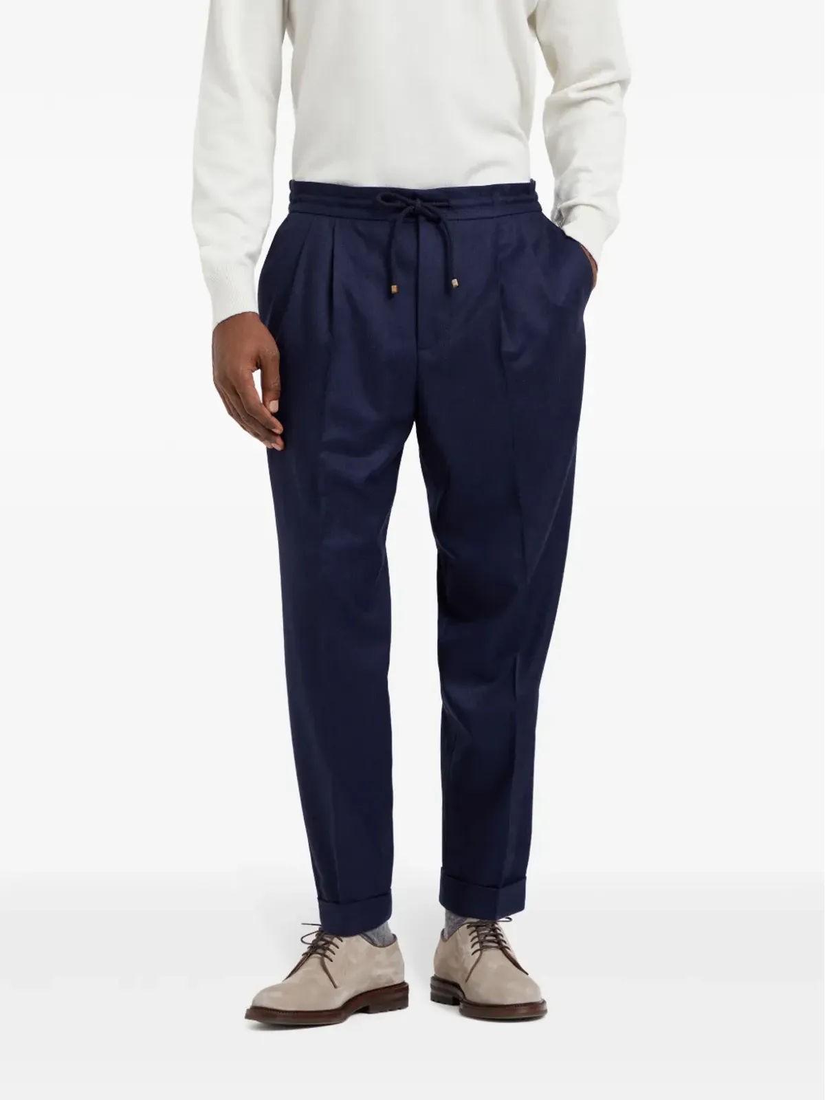 Brunello Cucinelli ドローストリングウエストバンド ウール テーパードパンツ - ブルー - 画像3