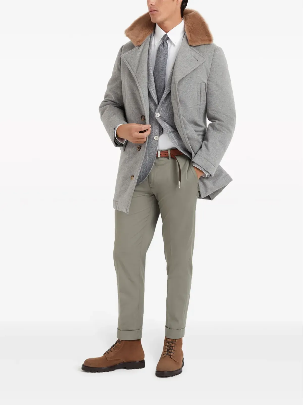 Brunello Cucinelli ローライズ テーパード チノパンツ - グリーン - 画像2