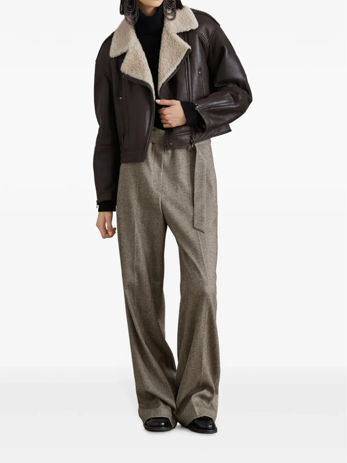 Brunello Cucinelli ヘリンボーン柄センタープレスパンツ ブラウン - 画像2