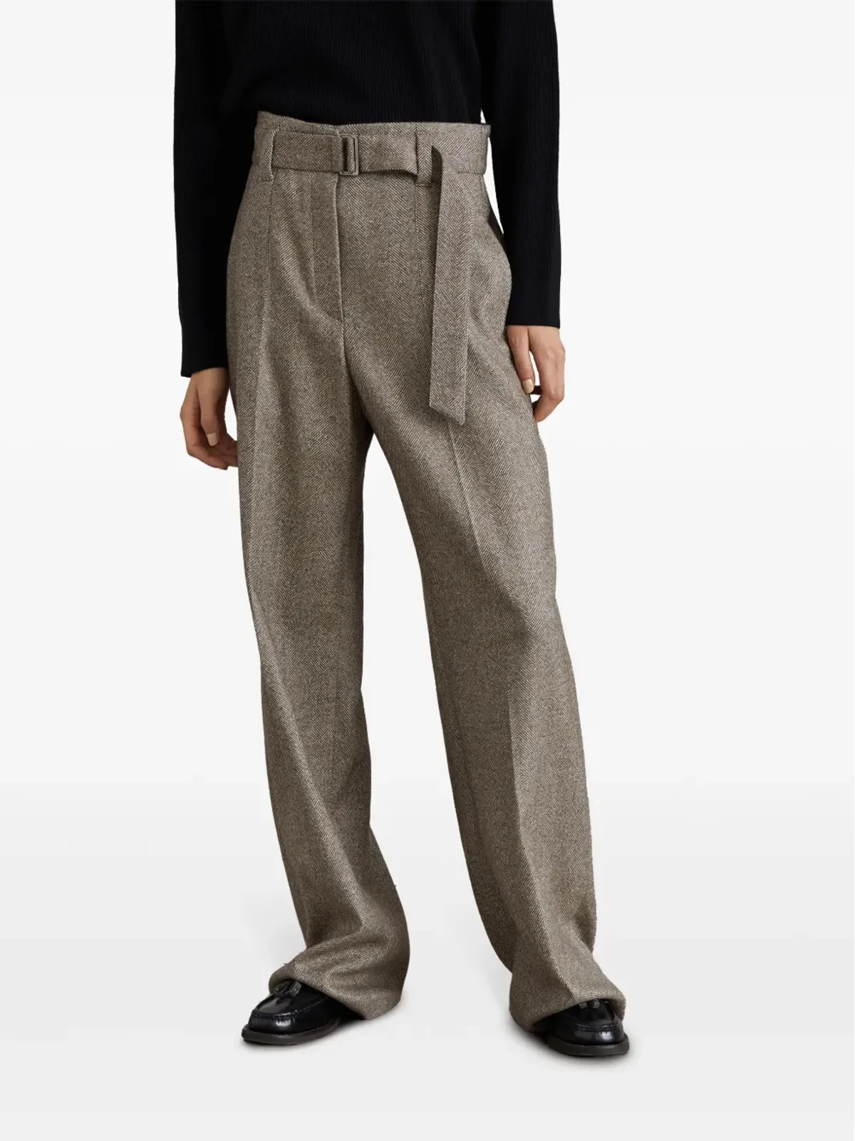 Brunello Cucinelli ヘリンボーン柄センタープレスパンツ ブラウン - 画像3