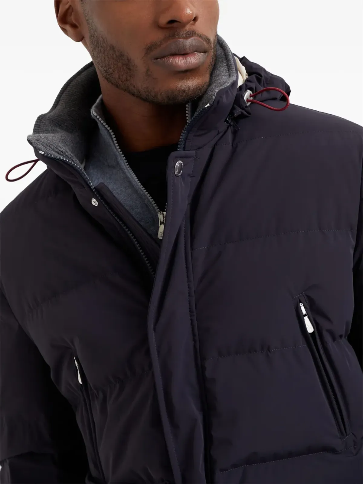 Brunello Cucinelli ブルー キルティッドフード付きジャケット - 画像5