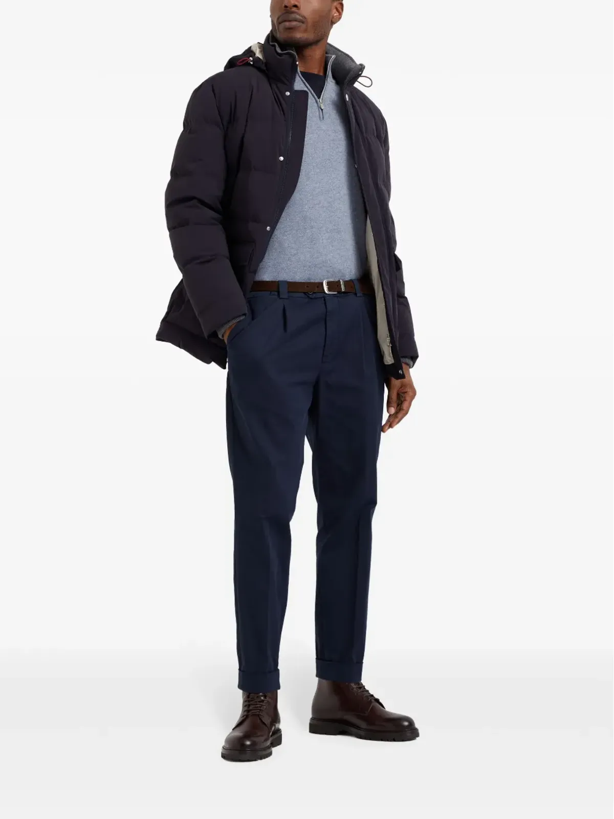 Brunello Cucinelli ブルー キルティッドフード付きジャケット - 画像2