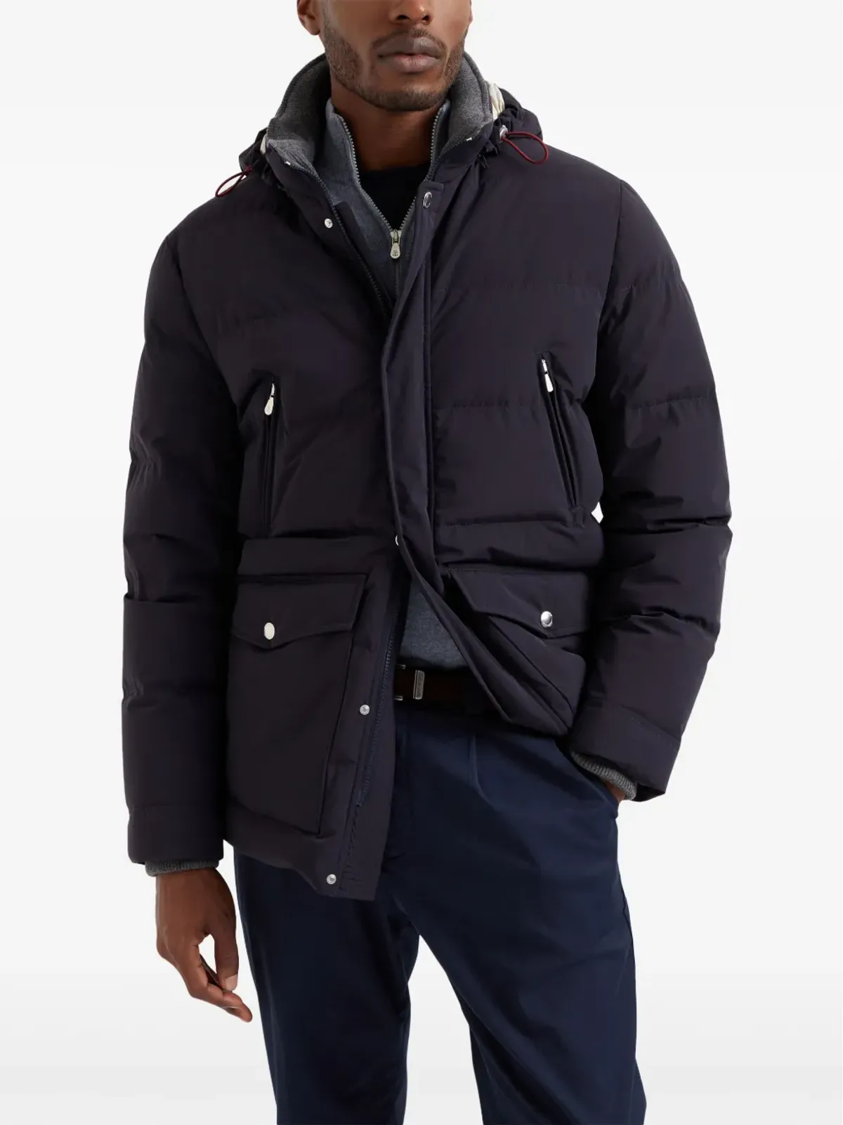 Brunello Cucinelli ブルー キルティッドフード付きジャケット - 画像3