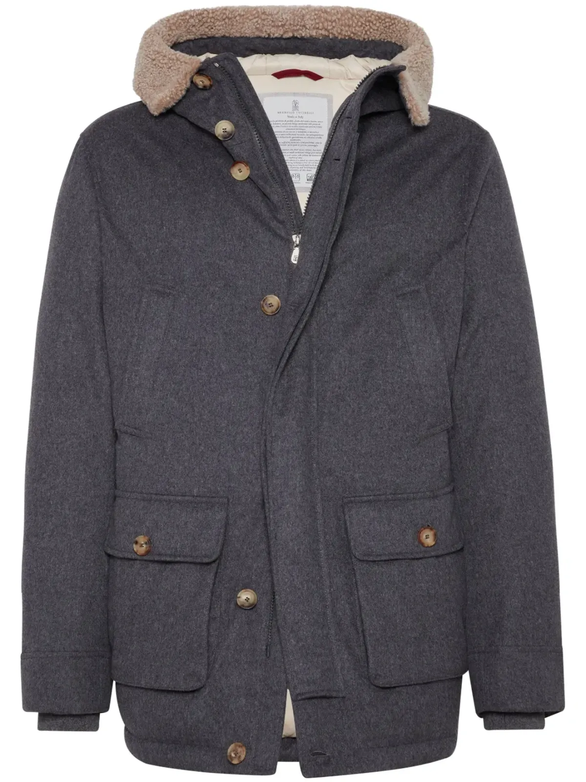 Brunello Cucinelli パディング入りフード付きウールジャケット - グレー - 画像1