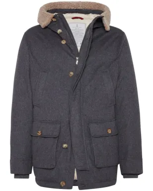 Brunello Cucinelli パディング入りフード付きウールジャケット - グレー - サムネイル1