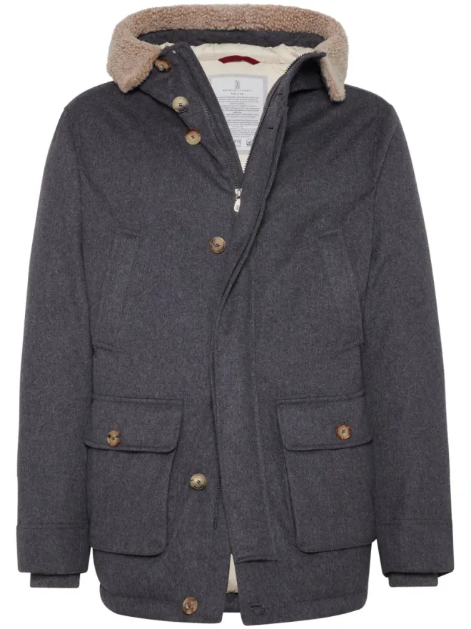 Brunello Cucinelli Brunello Cucinelli パディング入りフード付きウールジャケット - グレーの商品画像
