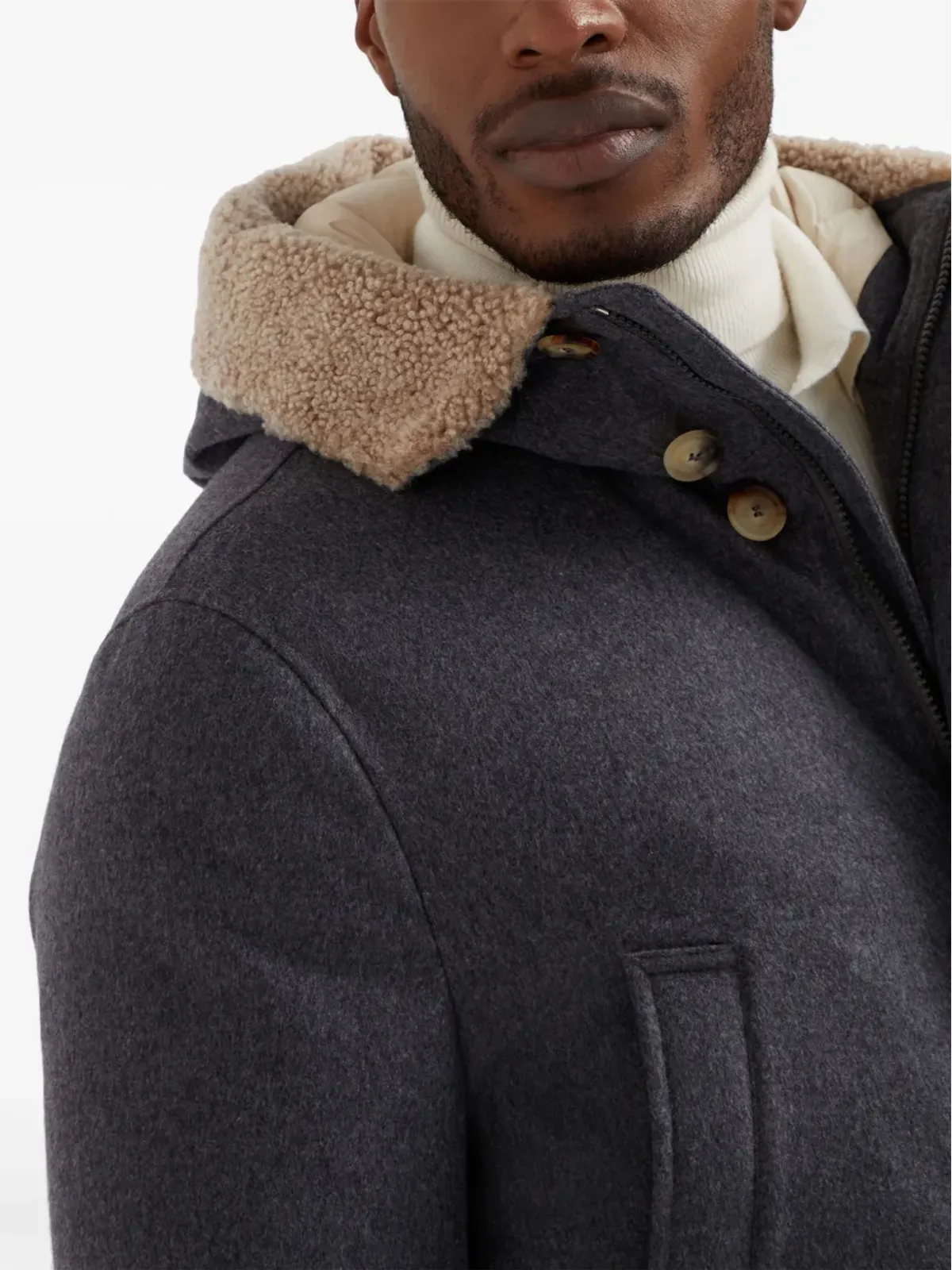 Brunello Cucinelli パディング入りフード付きウールジャケット - グレー - 画像5