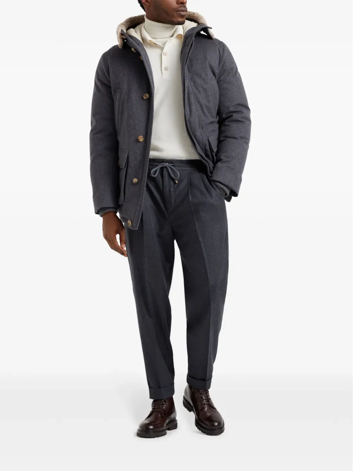 Brunello Cucinelli パディング入りフード付きウールジャケット - グレー - 画像2