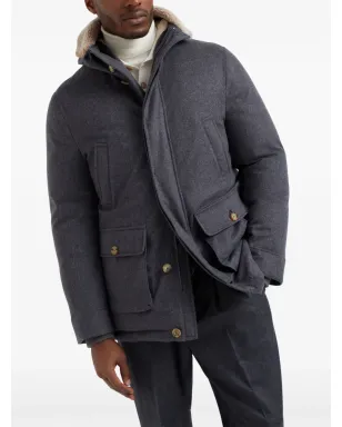 Brunello Cucinelli パディング入りフード付きウールジャケット - グレー - サムネイル3