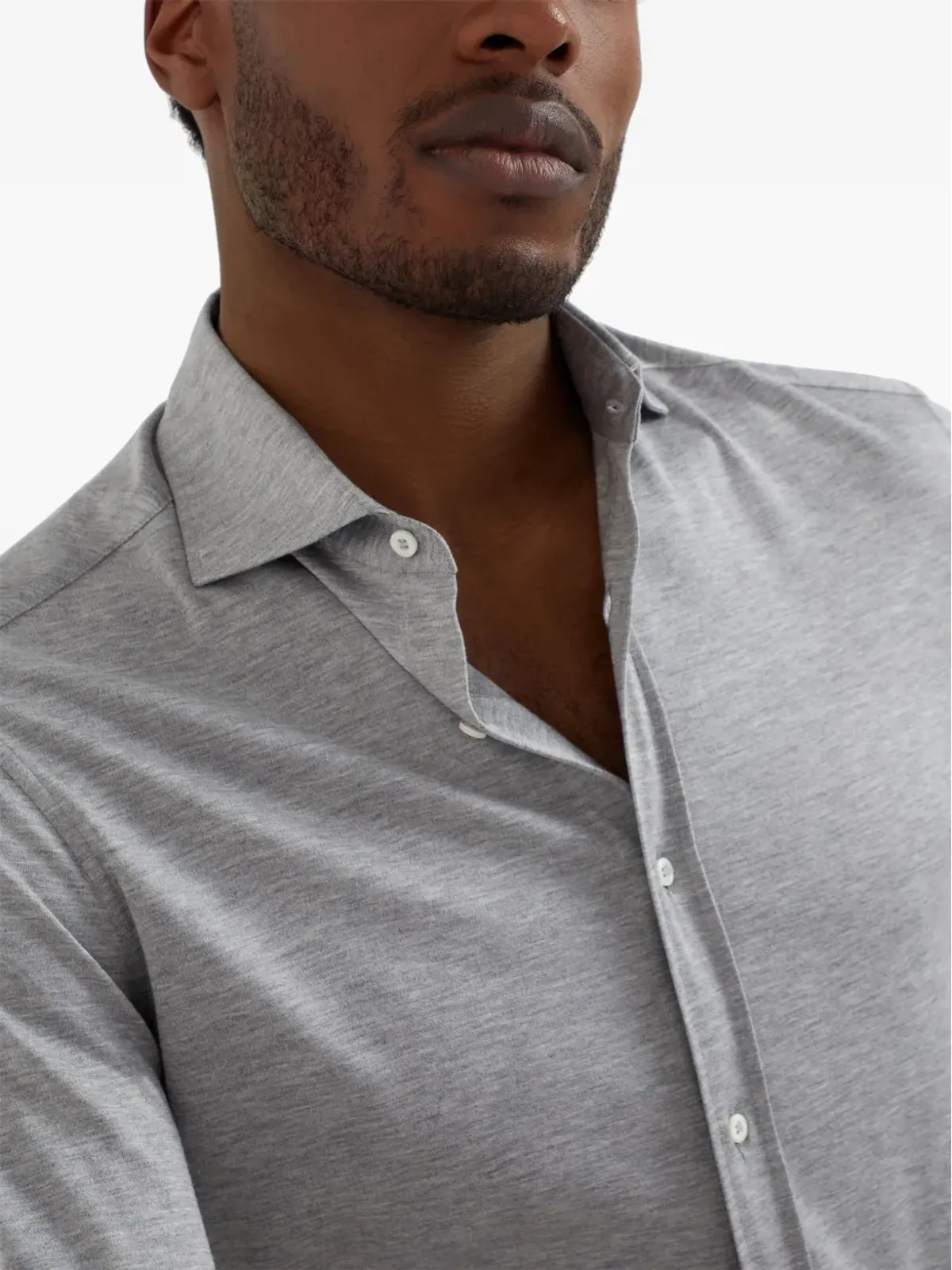 Brunello Cucinelli シルクとコットンの混紡シャツ - グレー - 画像5