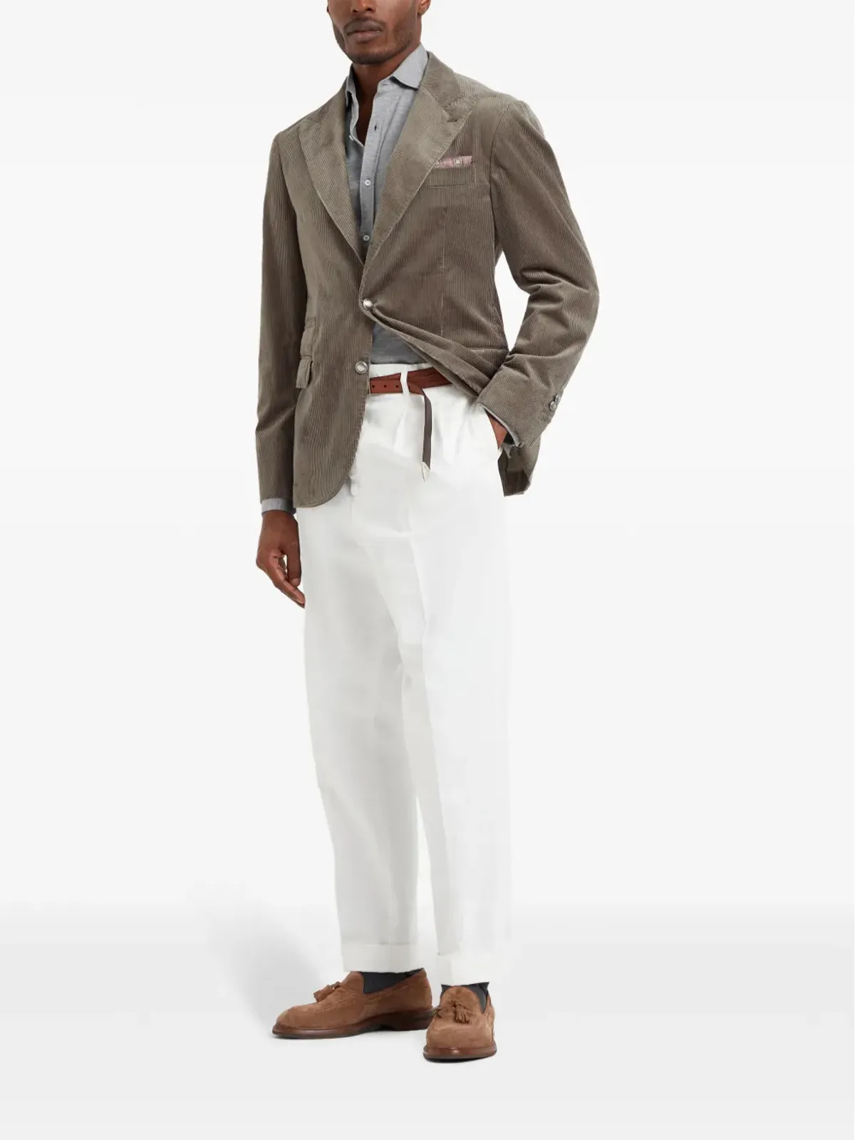 Brunello Cucinelli シルクとコットンの混紡シャツ - グレー - 画像2
