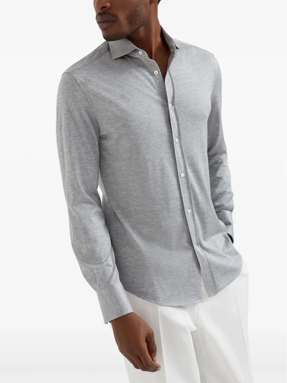Brunello Cucinelli シルクとコットンの混紡シャツ - グレー - 画像3