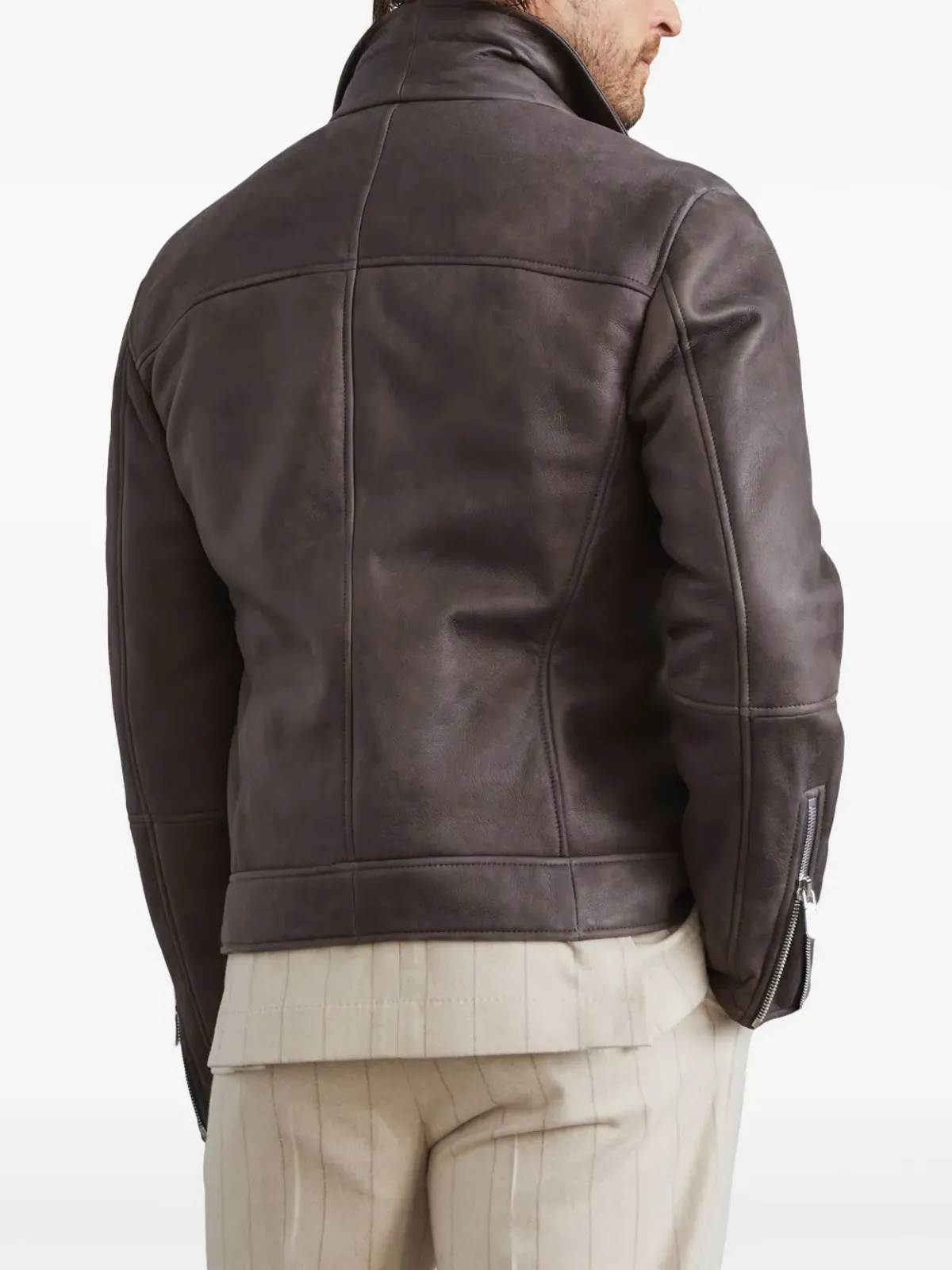 Brunello Cucinelli シアリングライニング付きレザージャケット - ブラック - 画像5