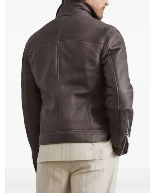 Brunello Cucinelli シアリングライニング付きレザージャケット - ブラック - サムネイル5