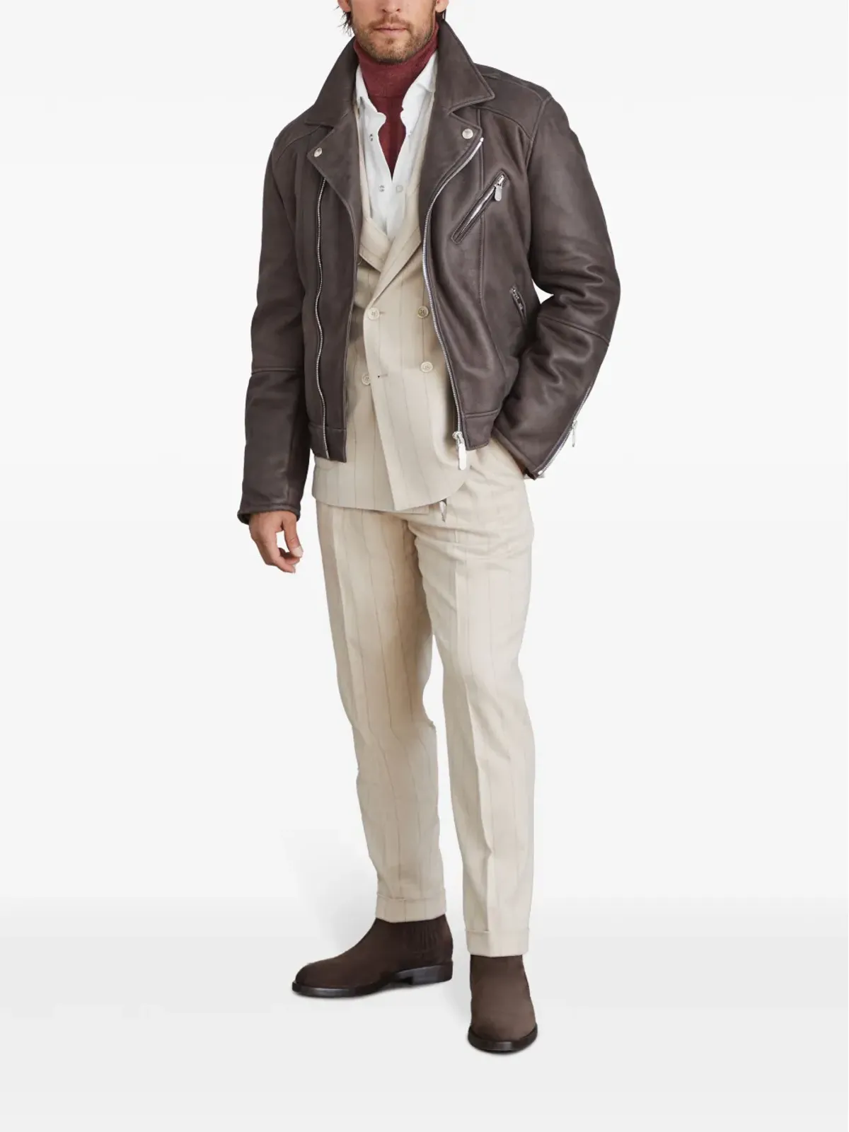 Brunello Cucinelli シアリングライニング付きレザージャケット - ブラック - 画像2