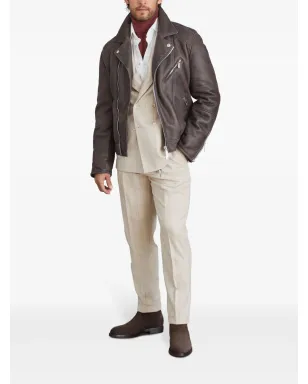Brunello Cucinelli シアリングライニング付きレザージャケット - ブラック - サムネイル2