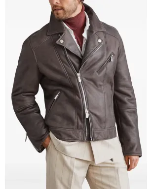 Brunello Cucinelli シアリングライニング付きレザージャケット - ブラック - サムネイル3