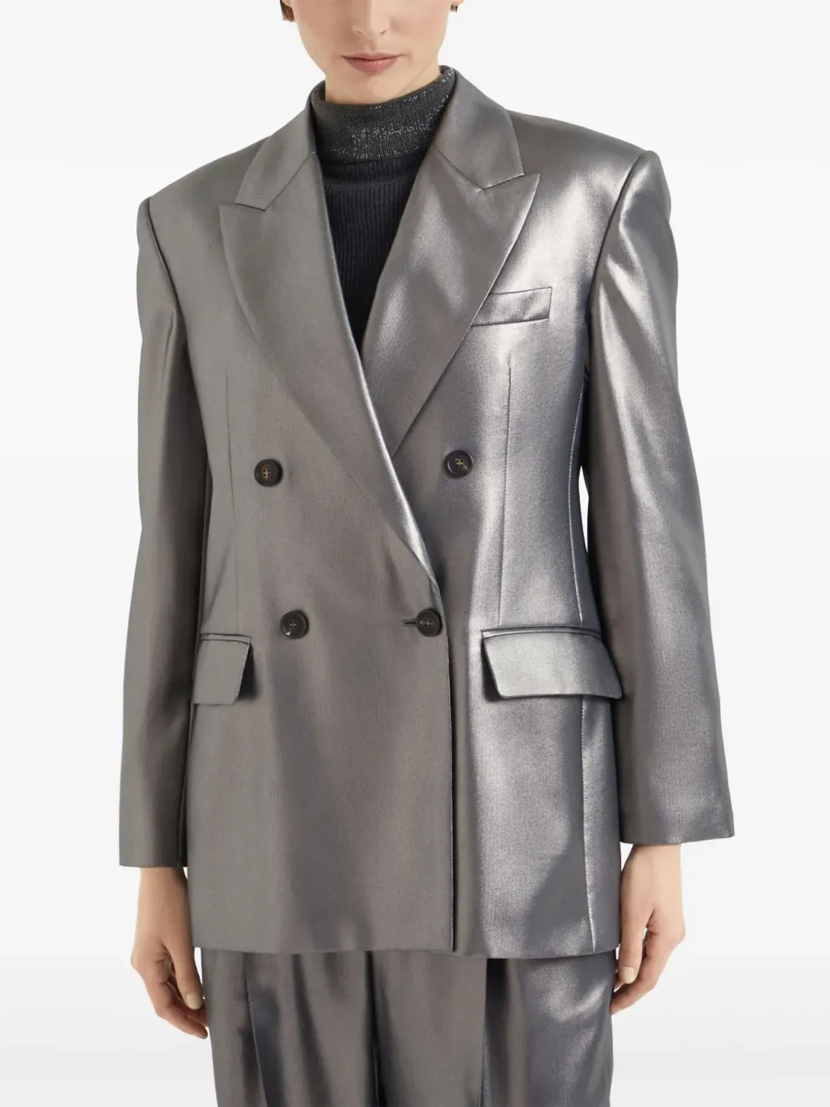 Brunello Cucinelli ダブルブレスト メタリック ブレザー - グレー - 画像3