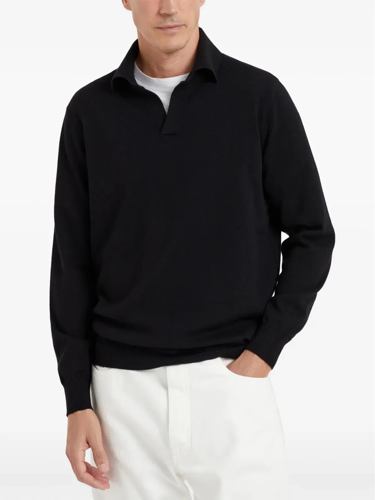 Brunello Cucinelli カシミア ポロシャツ ブラック - 画像3