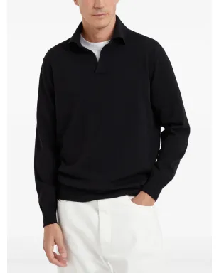 Brunello Cucinelli カシミア ポロシャツ ブラック - サムネイル3