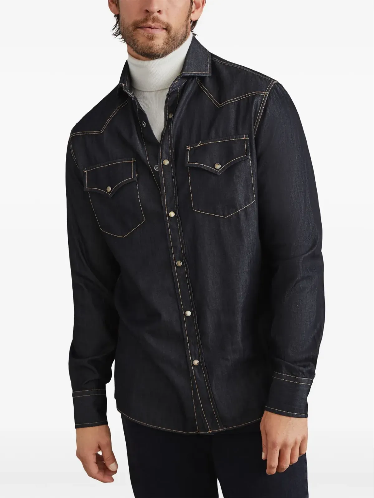 Brunello Cucinelli デニムコットンシャツ（グレー） - 画像2