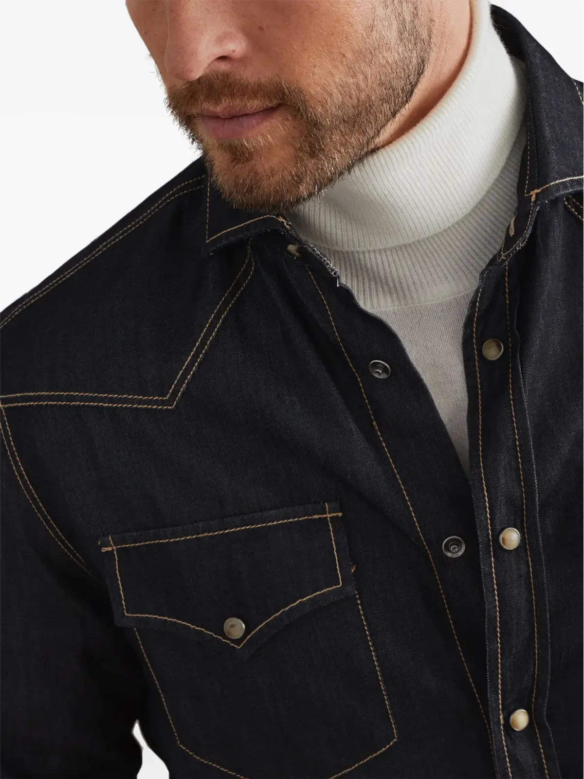 Brunello Cucinelli デニムコットンシャツ（グレー） - 画像4