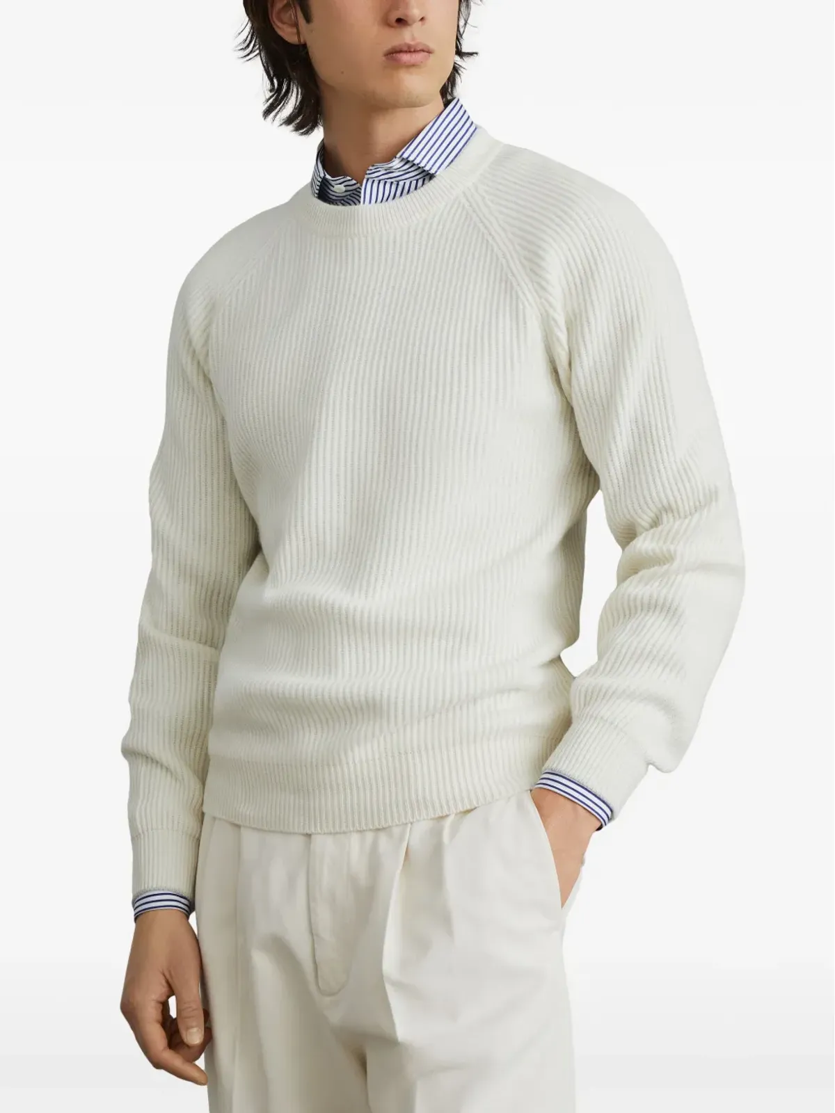 Brunello Cucinelli リブ編み クルーネック セーター - ホワイト - 画像3