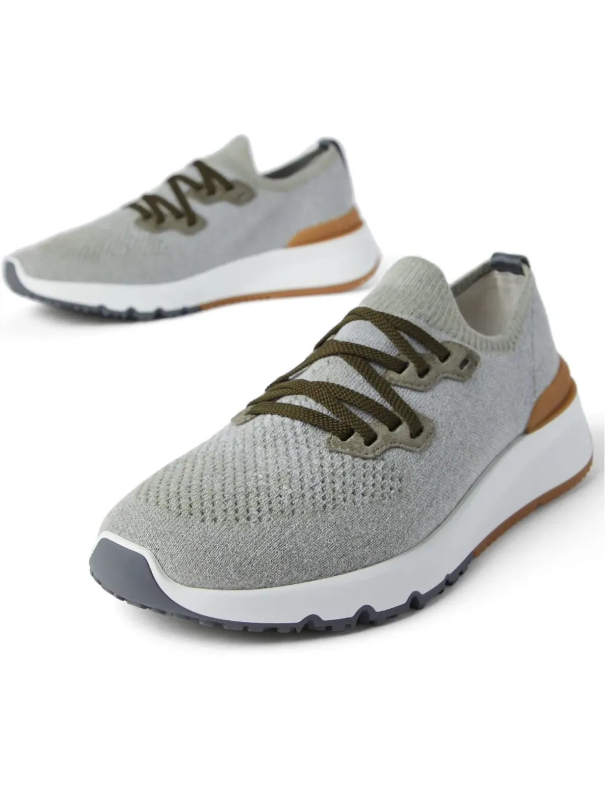 Brunello Cucinelli ロゴプリント コットンブレンド スニーカー - グレー - 画像4