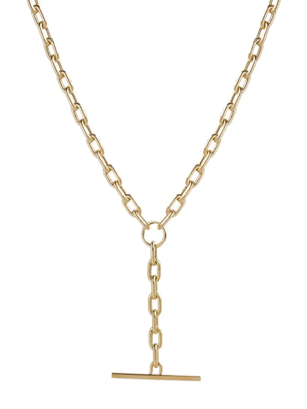 Zoë Chicco 14Kゴールド ミディアム スクエアオーバルリンク フェイク トグル ラリアット ネックレス - 画像1