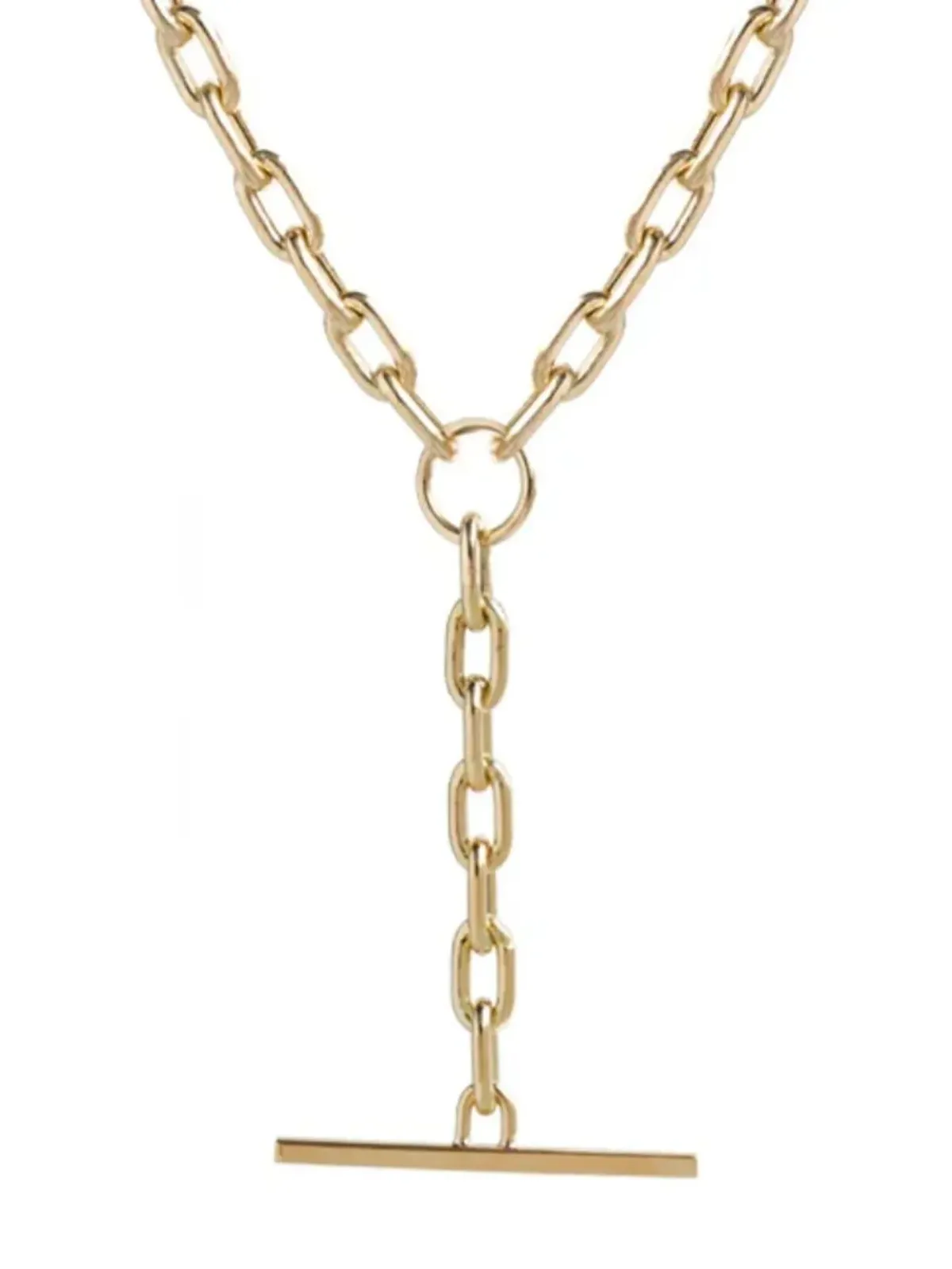 Zoë Chicco 14Kゴールド ミディアム スクエアオーバルリンク フェイク トグル ラリアット ネックレス - 画像3