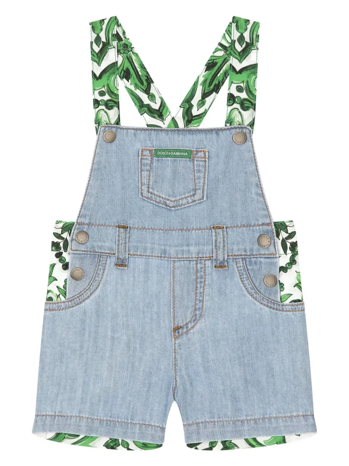 Dolce & Gabbana Kids マジョリカ柄デニムサロペット ブルー - 画像1