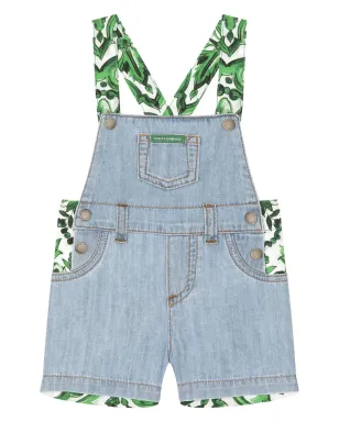 Dolce & Gabbana Kids マジョリカ柄デニムサロペット ブルー - サムネイル1