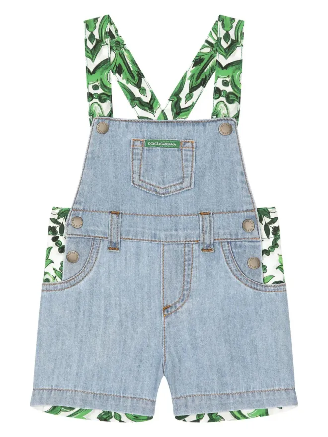Dolce & Gabbana Kids Dolce & Gabbana Kids マジョリカ柄デニムサロペット ブルーの商品画像