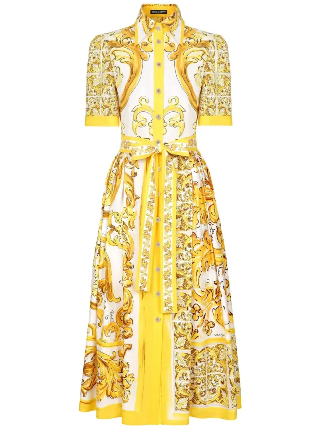 Dolce & Gabbana Dolce & Gabbana マジョリカプリント コットン シャツドレス - イエローの商品画像