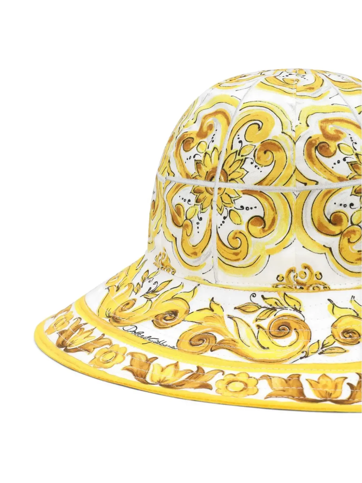 Dolce & Gabbana Kids マジョリカ柄コットン バケットハット - イエロー - 画像3