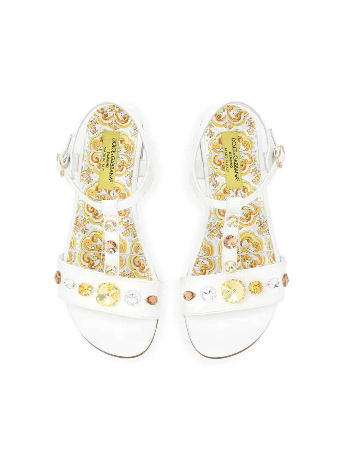 Dolce & Gabbana Kids マジョリカプリントクリスタル装飾サンダル - 画像4