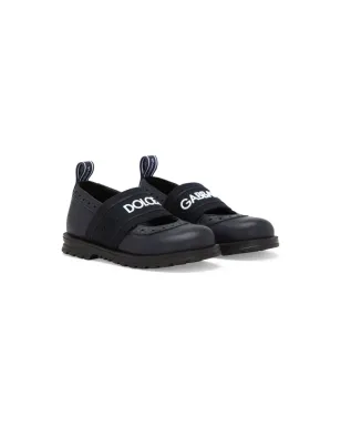 Dolce & Gabbana Kids プリントレザー バレリーナシューズ ブルー - サムネイル1