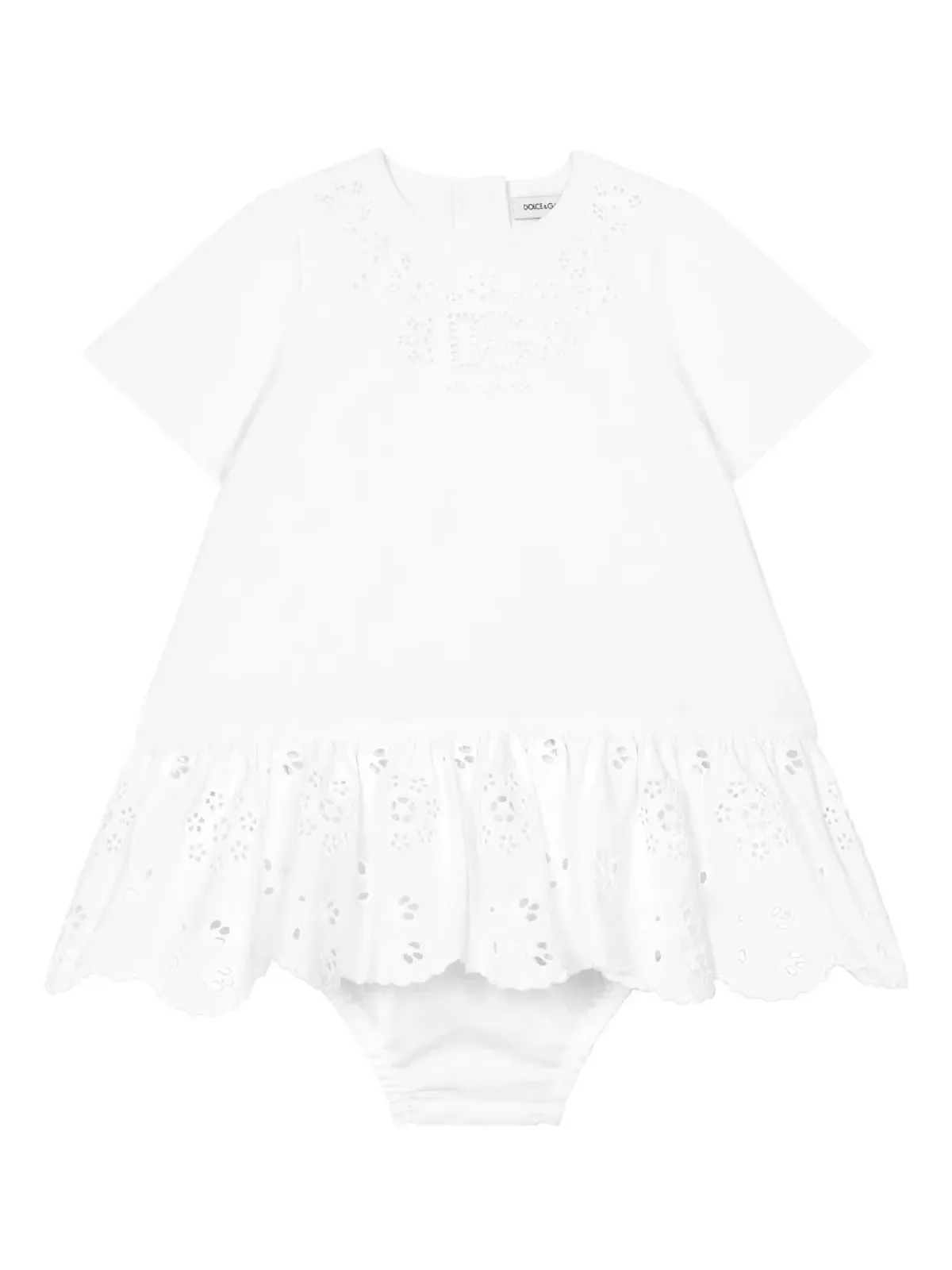 Dolce & Gabbana Kids 刺繍ロゴ入りコットンワンピース - ホワイト - 画像1