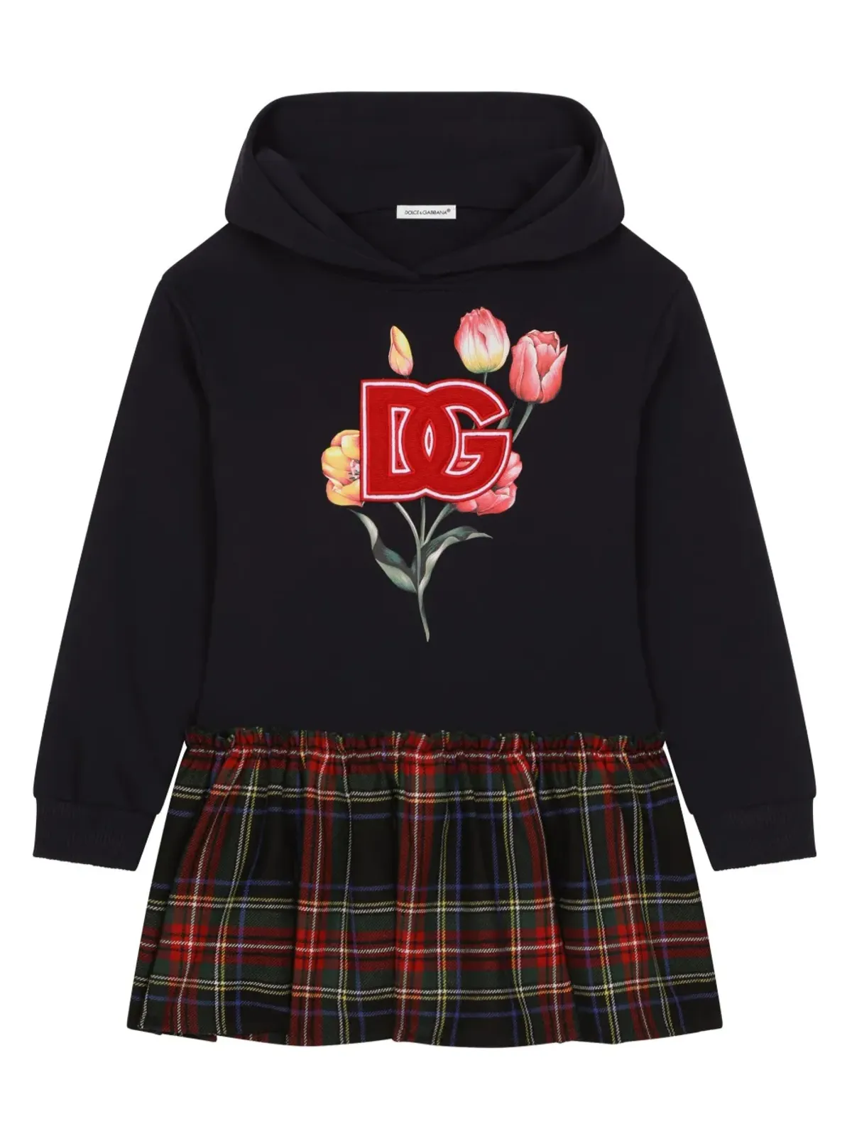 Dolce & Gabbana Kids タータン柄ジャージードレス ブラック - 画像1