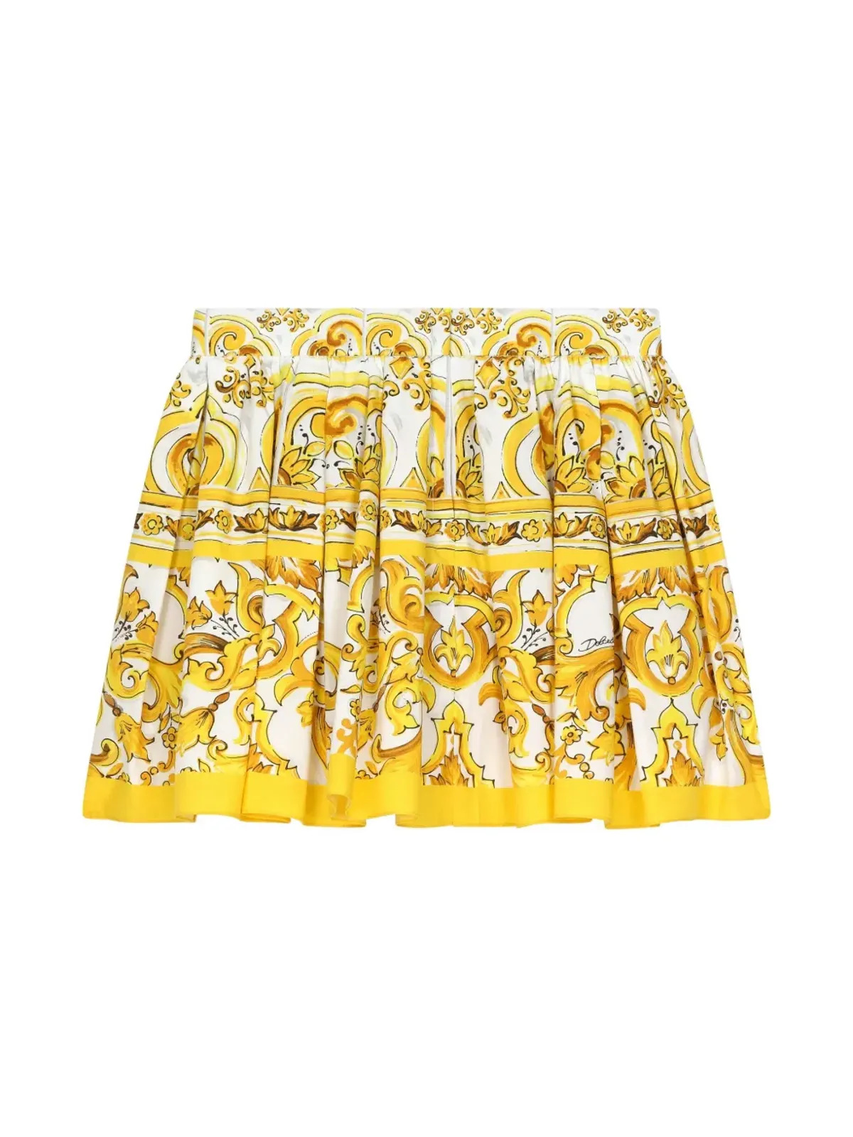 Dolce & Gabbana Kids マジョリカプリント コットン スカート 黄 - 画像2