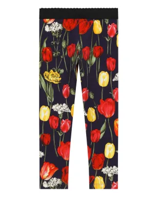 Dolce & Gabbana Kids チューリップ柄スリップオンレギンス - ブルー - サムネイル2