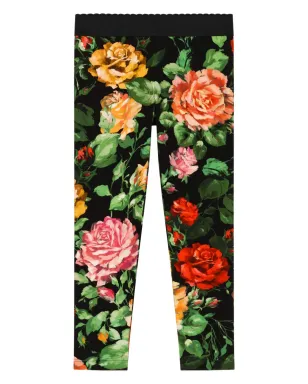 Dolce & Gabbana Kids ローズプリント スリップオン レギンス - ブラック - サムネイル1