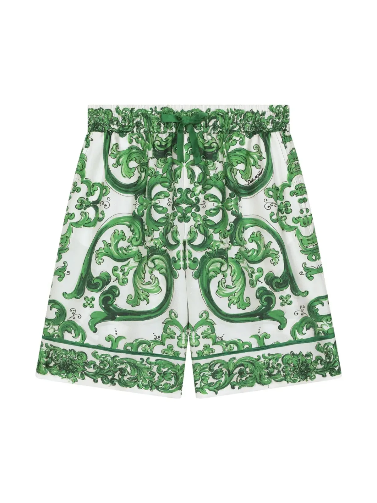 Dolce & Gabbana Kids マジョリカプリント シルク ドローコード ショーツ - ホワイト - 画像1