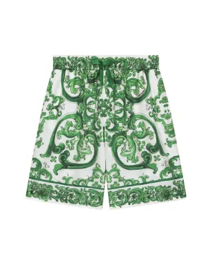 Dolce & Gabbana Kids マジョリカプリント シルク ドローコード ショーツ - ホワイト - サムネイル1
