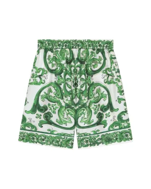 Dolce & Gabbana Kids マジョリカプリント シルク ドローコード ショーツ - ホワイト - サムネイル2
