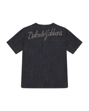 Dolce & Gabbana Kids ロゴ刺繍デニムシャツ - ブルー - サムネイル2