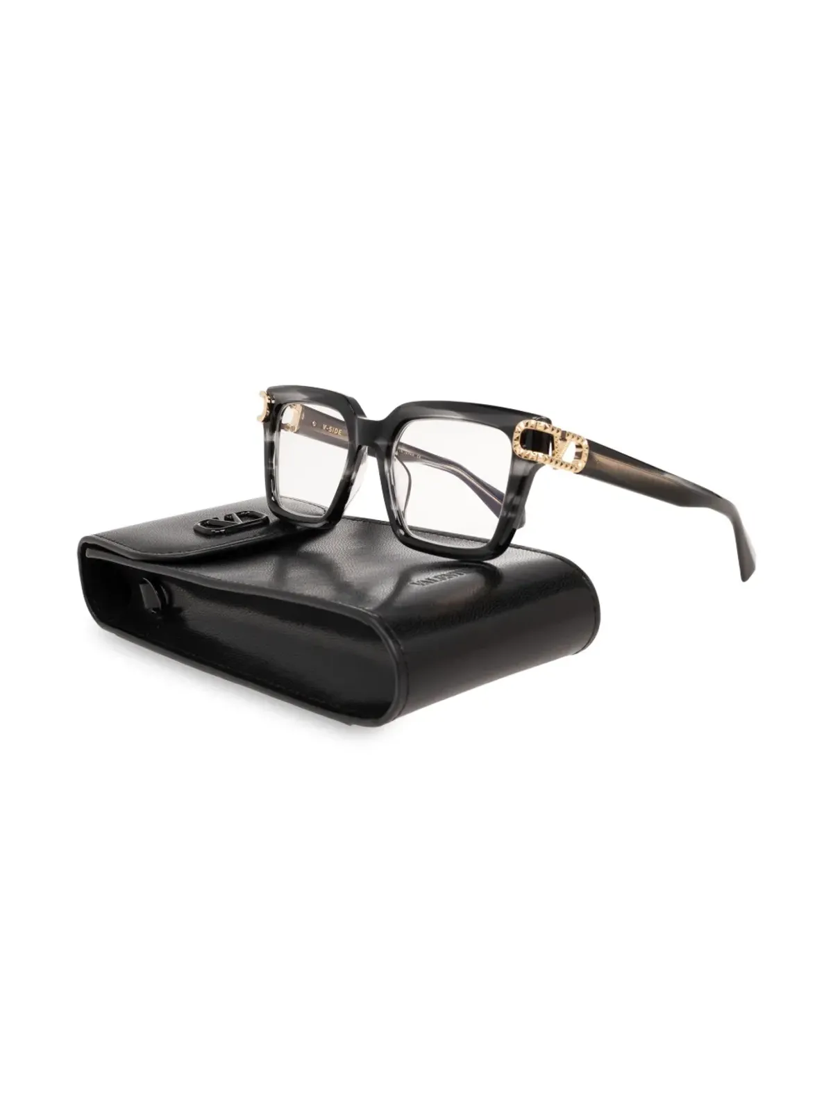 VALENTINO GARAVANI EYEWEAR マーブル柄スクエアフレーム眼鏡 ブラック - 画像3