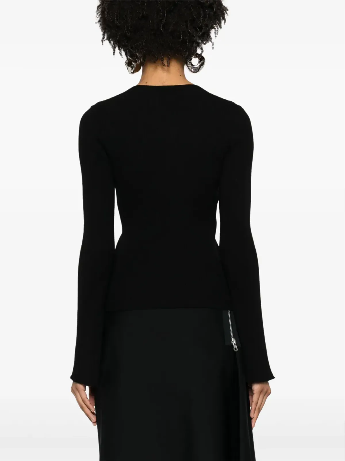 Courrèges ロゴアップリケ付きリブ編みセーター - ブラック - 画像4