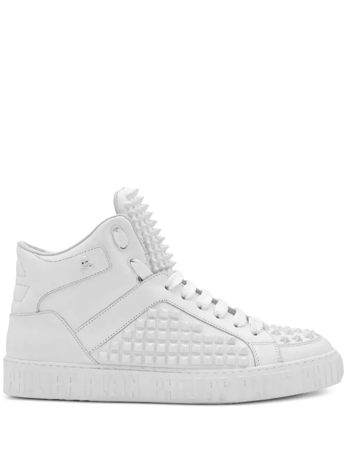 Philipp Plein スパイクエフェクト ミッドトップスニーカー ホワイト - 画像1