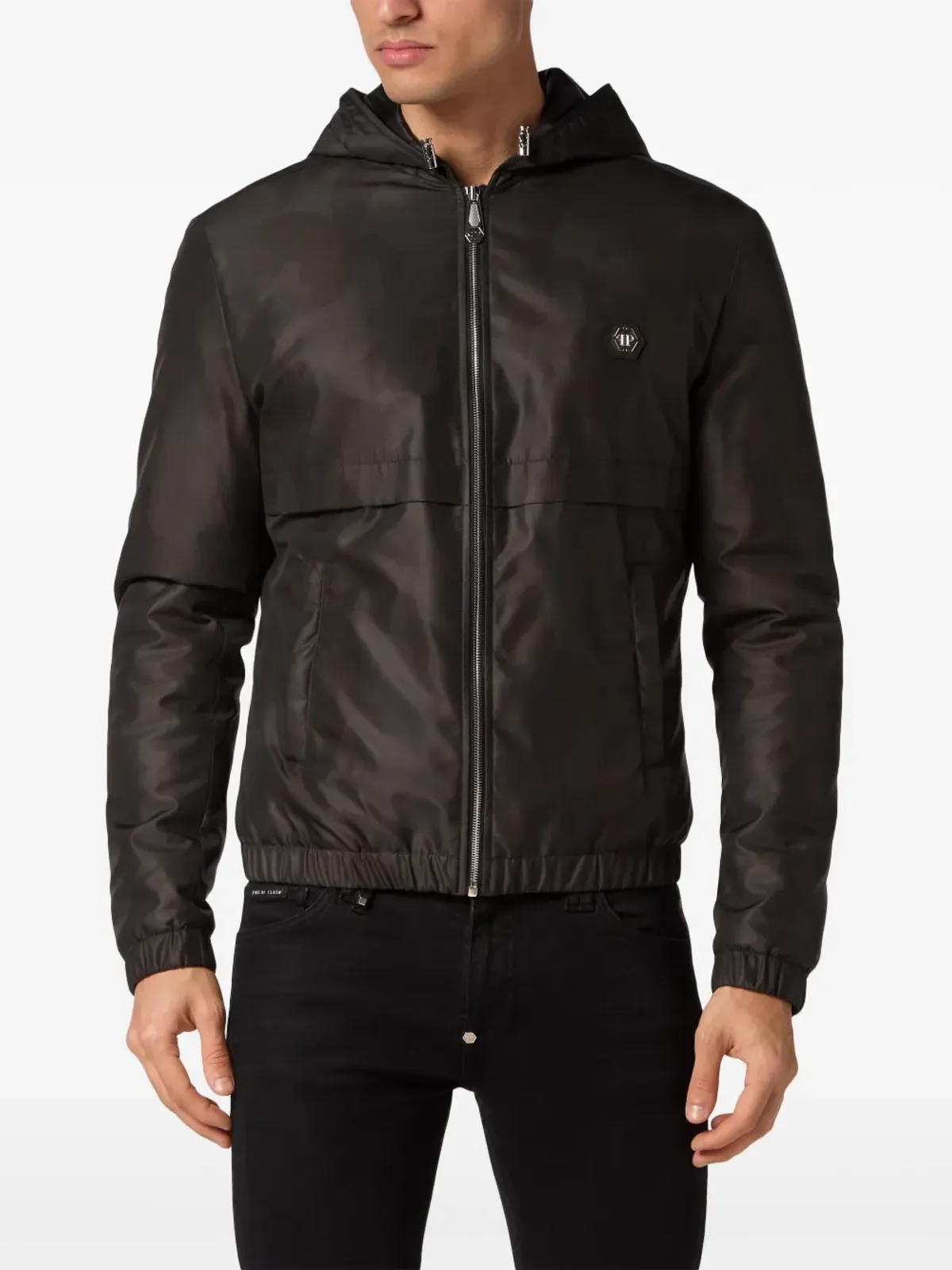 Philipp Plein カモフラージュ柄フード付きジャケット ブラック - 画像2